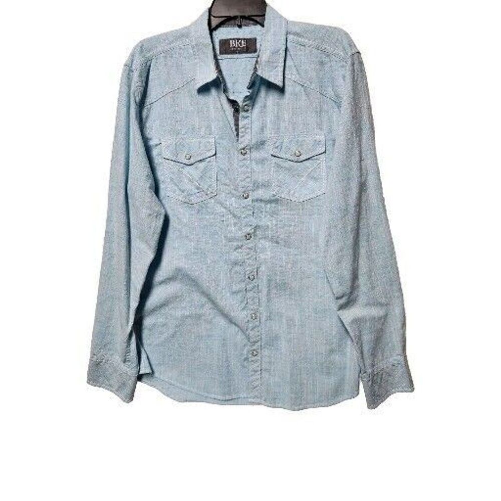 BKE Buckle Green Pearl Snap  Mens Large  Western Ware Shirt